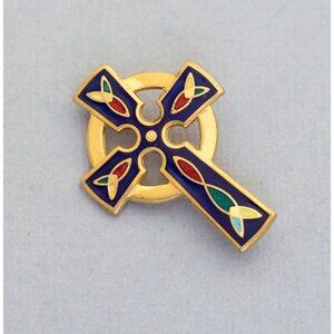 Vintage Celtic Intricate Cross Gold Tone Religious Biblical Brooch - C3